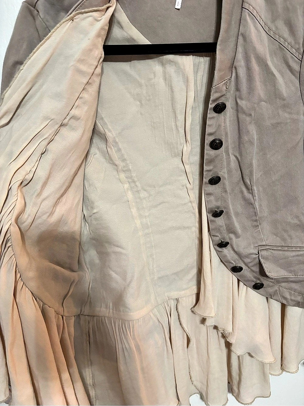 Free People Ruffle Romance Jacket Ruffle Utility Jacket Beige Small/romantic - Picture 7 of 9